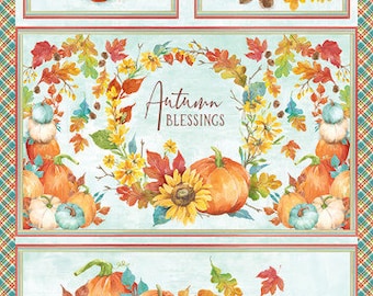 Autumn Blessings Lt. Blue Autumn Panel, 24-Inch, Silas M. Studio, Blank Quilting, Cotton Quilt Fabric, Autumn Fabric
