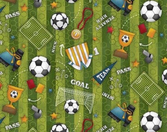 I Love Sports Fabric Green Soccer Motifs Fabric Yardage, Leanne Anderson, Henry Glass, Cotton Quilt Fabric, Sports Fabric