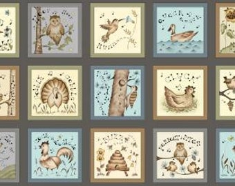 Nature's Choir Multi Choir Members Fabric 23-Inch Panel, Includes 15 Blocks, MMF Collection, Michael Miller Fabrics, Cotton Quilt Fabric