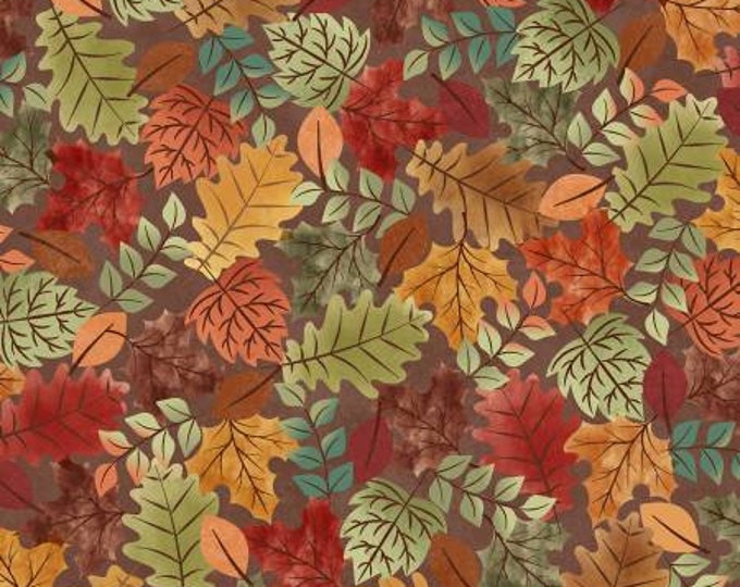 Hello Autumn Multi Leaf Pile Fabric Yardage, Monique Jacobs, Maywood Studio, Cotton Quilt Fabric, Autumn Fabric