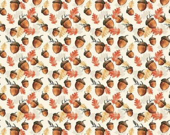 Shades of Autumn Acorns Cream Fabric Yardage, My Mind's Eye, Riley Blake Designs, Cotton Quilt Fabric