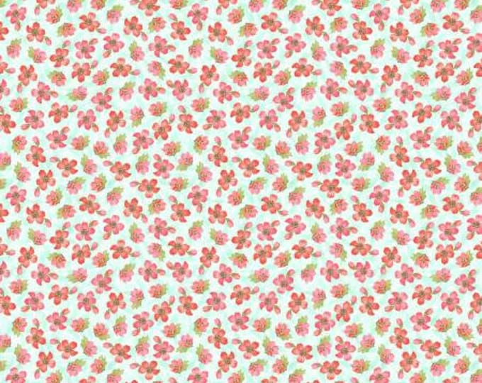 Pink Garden Teal Small Floral  Cotton Quilting Fabric, Floral Fabric, Mask Fabric, Lisa Audit, Wilmington Prints.