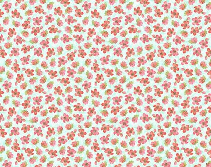 Pink Garden Teal Small Floral  Cotton Quilting Fabric, Floral Fabric, Mask Fabric, Lisa Audit, Wilmington Prints.