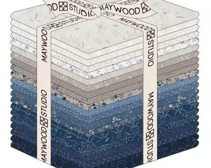Patchwork Blue Fat Quarter Bundle, 22 Pieces, Maywood Studio, Precut Cotton Quilting Fabric
