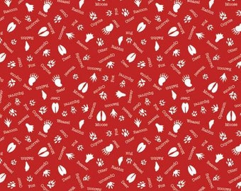 Into the Woods Tracks Red Fabric Yardage, Lori Whitlock, Riley Blake Designs, Cotton Quilt Fabric