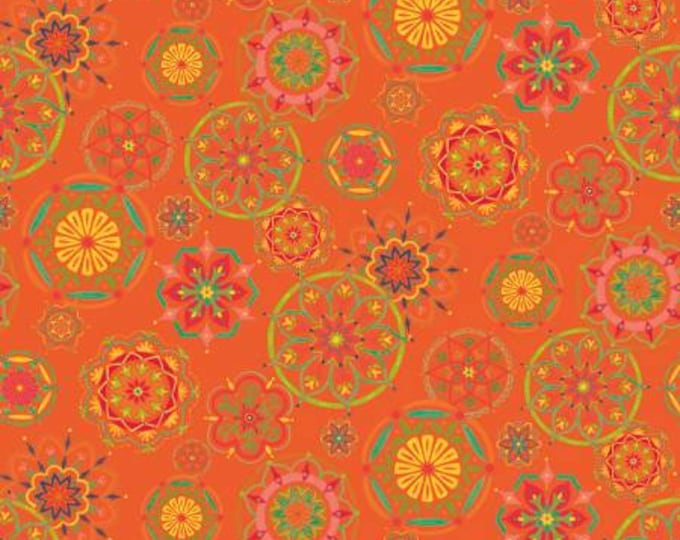 Remnant 1/2-Yard Indigo Garden Mandala Orange Fabric Yardage, Heather Peterson, Riley Blake Designs, Cotton Quilt Fabric, Floral Fabric
