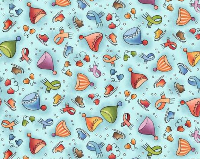 Remnant 1/2-Yard Winter Fun Aqua A Cold Day Fabric Yardage, Michael Miller Fabrics, Cotton Quilt, Winter Fabric