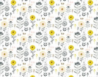 Whimsicals White Flowers Fabric Yardage, Michael Miller Whimsicals , MMF Collection, Cotton Quilting Fabric, Floral Fabric