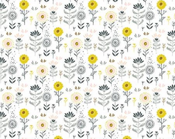 Whimsicals White Flowers Fabric Yardage, Michael Miller Whimsicals , MMF Collection, Cotton Quilting Fabric, Floral Fabric