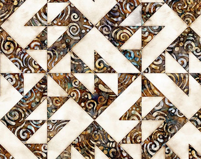 Remnant 1-Yard Paradox Triangles Cream Fabric Yardage, Dan Morris, Quilting Treasures, Cotton Quilting Fabric, Abstract Fabric