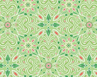 Holiday Jewels Medallion Lime Fabric Yardage, Benartex, Amanda Murphy, Cotton Quilting Fabric, Christmas Fabric