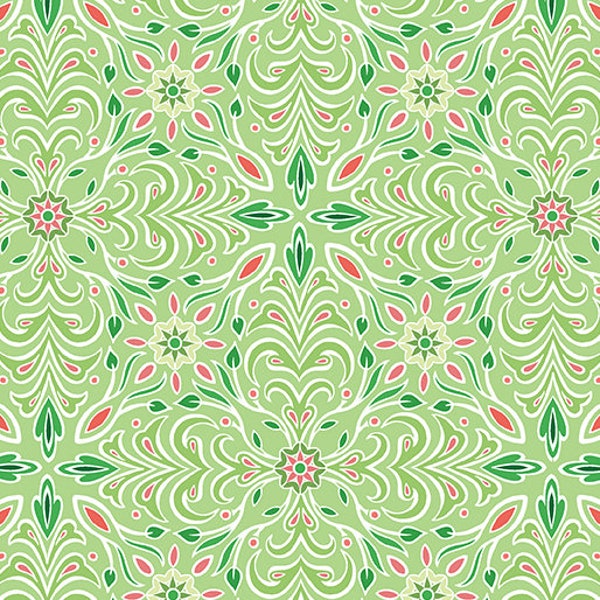 Holiday Jewels Medallion Lime Fabric Yardage, Benartex, Amanda Murphy, Cotton Quilting Fabric, Christmas Fabric