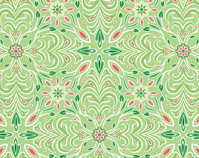 Holiday Jewels Medallion Lime Fabric Yardage, Benartex, Amanda Murphy, Cotton Quilting Fabric, Christmas Fabric