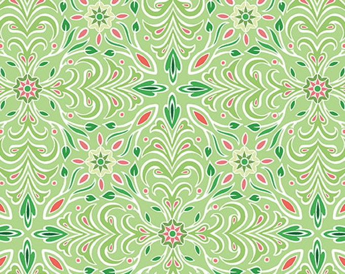 Holiday Jewels Medallion Lime Fabric Yardage, Benartex, Amanda Murphy, Cotton Quilting Fabric, Christmas Fabric