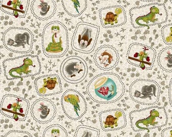 Rescued and Loved Stone Small Critters Quilting Fabric, by Leanne Anderson, From Henry Glass,  Dog Fabric