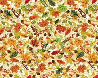 Gather Together Cream Autumn Leaves Fabric Yardage, Nicole DeCamp, KANVAS by Benartex, Cotton Quilt Fabric
