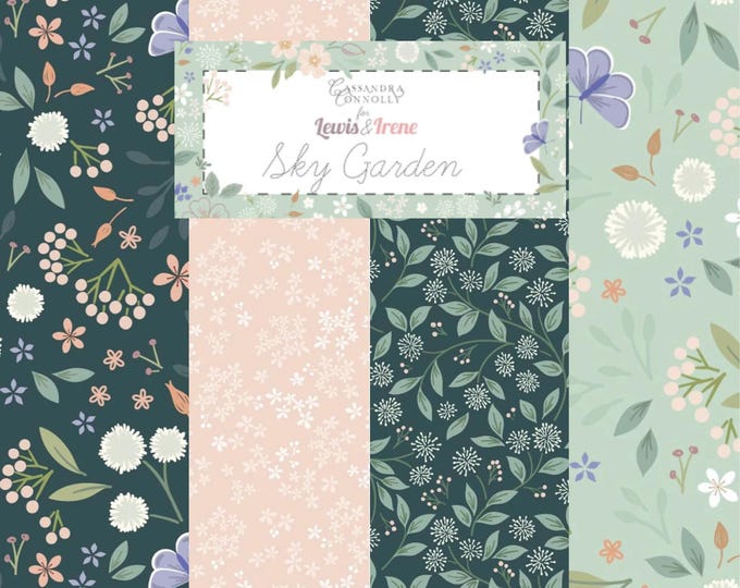 Sky Garden Fabric Yardage, Cassandra Connolly, Lewis & Irene Fabrics, Cotton Quilting Fabric, Floral Fabric