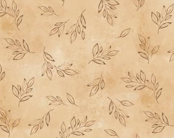 Floral Chic Tonal Tossed Leaves Tan Fabric Yardage, Dina June, P & B Textiles, Cotton Quilt Fabric, Floral Fabric
