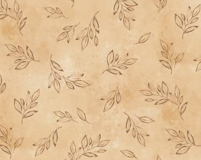 Floral Chic Tonal Tossed Leaves Tan Fabric Yardage, Dina June, P & B Textiles, Cotton Quilt Fabric, Floral Fabric