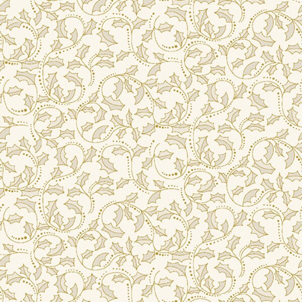 Festive Medley Golden Leaf Scroll Natural Gold w/Metallic Fabric Yardage, Benartex, Jackie Robinson, Cotton Quilting Fabric, Christmas