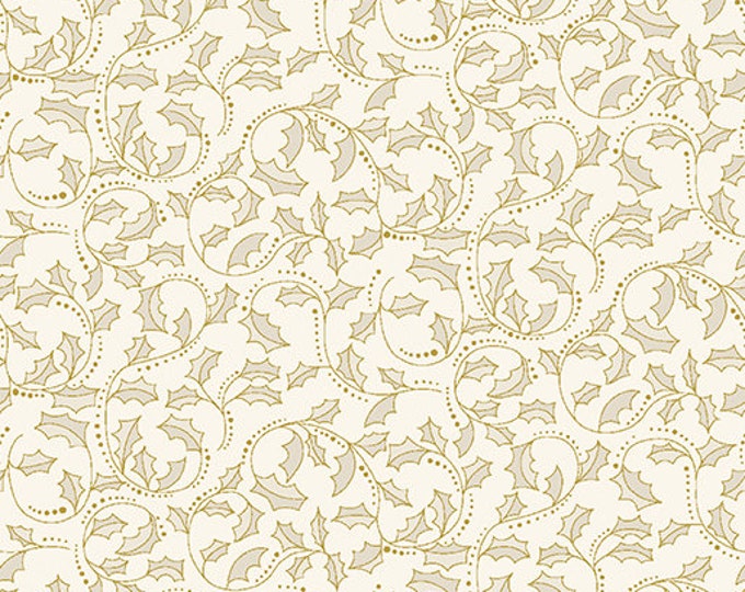 Festive Medley Golden Leaf Scroll Natural Gold w/Metallic Fabric Yardage, Benartex, Jackie Robinson, Cotton Quilting Fabric, Christmas