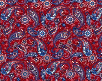 Liberty Hill Red Paisley Fabric Yardage, Color Principle Studio, Henry Glass, Cotton Quilt Fabric, Patriotic Fabric