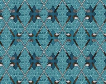 I Love Sports Fabric Teal Argyle Golf Fabric Yardage, Leanne Anderson, Henry Glass, Cotton Quilt Fabric, Sports Fabric