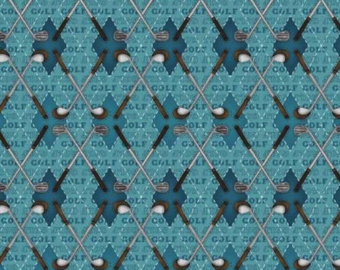 I Love Sports Fabric Teal Argyle Golf Fabric Yardage, Leanne Anderson, Henry Glass, Cotton Quilt Fabric, Sports Fabric