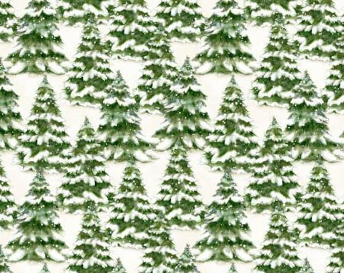 Remnant 3/4-Yard Winter Forest Cream Trees Allover Fabric Yardage, Susan Winget, Wilmington Prints, Cotton Quilt Fabric, Christmas Fabric
