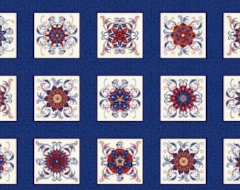Liberty Hill Navy Liberty Star Blocks Fabric 24-Inch Panel, Mary Jane Carey, Henry Glass, Cotton Quilt Fabric, Patriotic Fabric