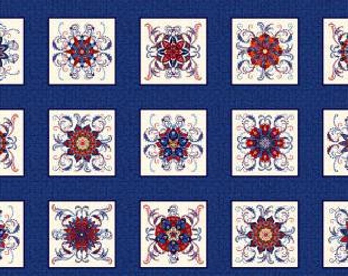 Liberty Hill Navy Liberty Star Blocks Fabric 24-Inch Panel, Mary Jane Carey, Henry Glass, Cotton Quilt Fabric, Patriotic Fabric
