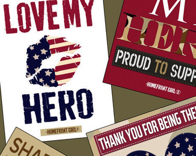 Love My Hero 1/2-Yard Fabric Bundle, 9 Pieces, Homefront Girl, Quilting Treasures, Cotton Quilting Fabric, Quilts of Valor Suitable