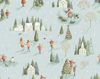 Remnant 1/3-Yard Magical Winterland Home Sweet Home Snow Fabric Yardage, Lisa Audit, Riley Blake Designs, Cotton Quilt Fabric, Winter Fabric