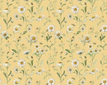 Love Me More Daisies Yellow Fabric Yardage, Lisa Audit, Riley Blake Designs, Cotton Quilt Fabric, Floral Fabric