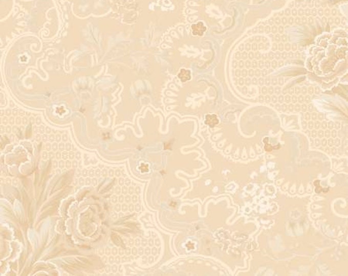 Remnant 1-Yard Pathways Cream Bouquet Medallion Fabric Yardage, Kaye England, Wilmington Prints, Cotton Quilting Fabric, Floral Fabric