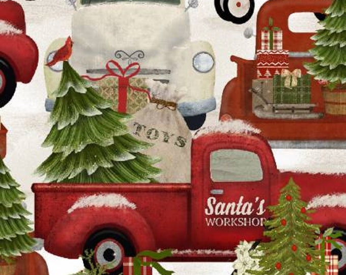 Home for the Holidays Multi Truck Fabric Yardage, Beth Albert, 3 Wishes Fabric, Cotton Quilting Fabric, Christmas Fabric