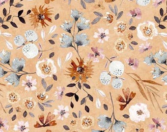 Home Sweet Home Floral Peach Fabric Yardage, QT Fabrics, Cotton Quilt Fabric, Floral Fabric