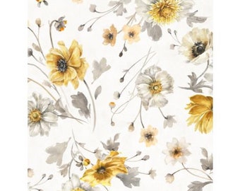 Remnant 1-Yard Fields of Gold Large Allover White Fabric Yardage, Lisa Audit, Wilmington Prints, Cotton Quilt Fabric, Floral Fabric