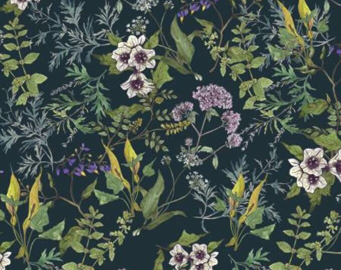 Secret Garden Ink Herbarium Floral Fabric Yardage, Hockney & Co, Windham Fabrics, Cotton Quilt Fabric, Floral Fabric