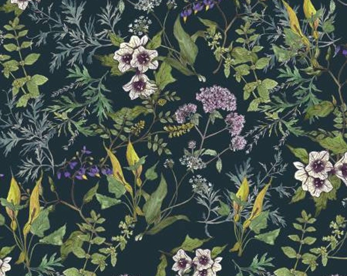 Secret Garden Ink Herbarium Floral Fabric Yardage, Hockney & Co, Windham Fabrics, Cotton Quilt Fabric, Floral Fabric