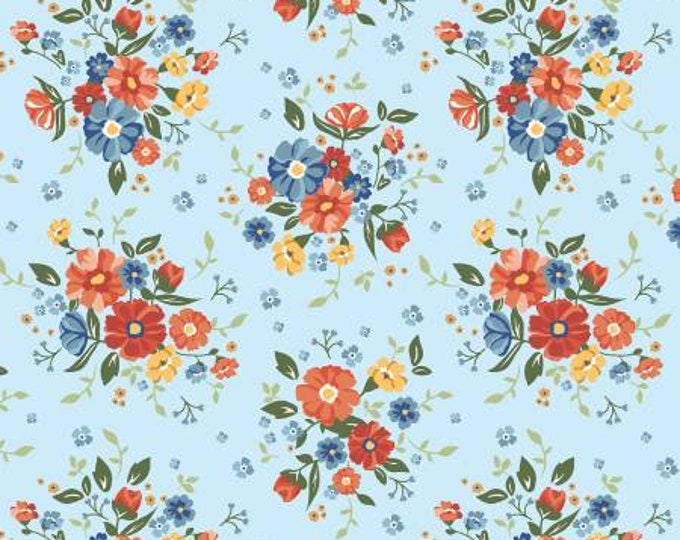 Forget Me Not Blue Gathered Bunches Fabric Yardage, Allison Harris, Windham, Cotton Quilt Fabric, Floral Fabric