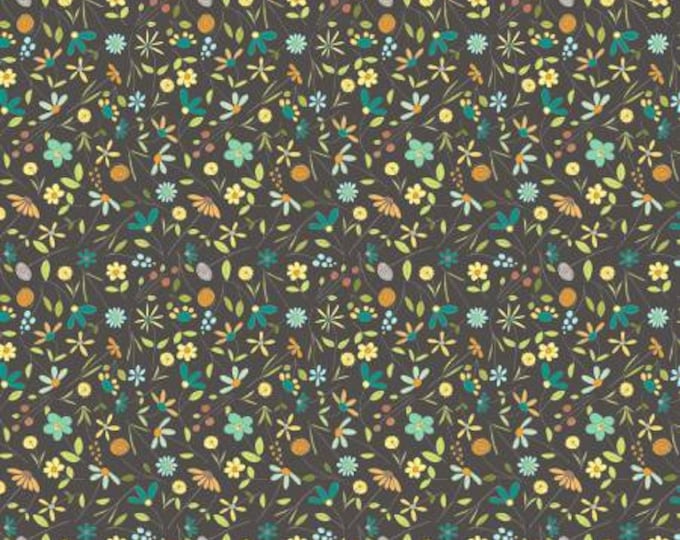 Be My Neighbor Charcoal Tiny Floral Fabric Yardage, Terri Degenkolb, Windham, Cotton Quilt Fabric, House Fabric