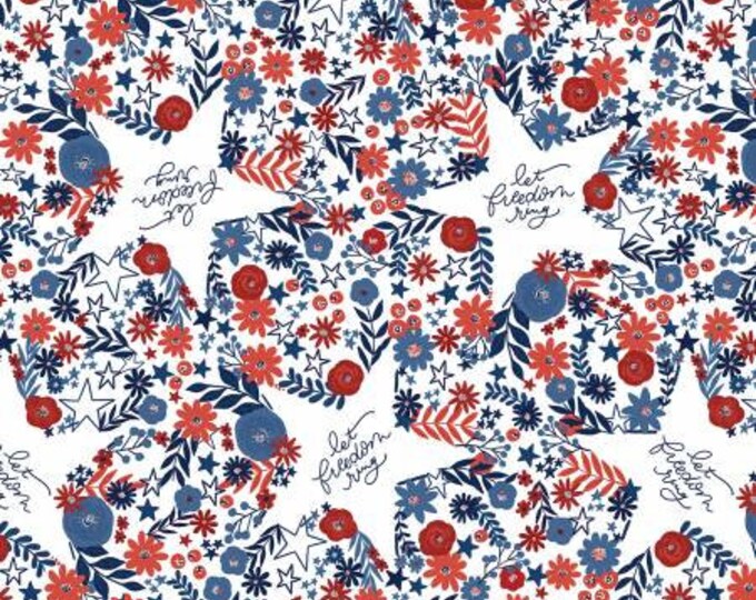 America the Beautiful Packed Floral Stars Fabric Yardage, Loni Harris, P & B Textiles, Cotton Quilt Fabric, Patriotic Fabric