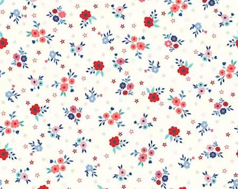 Star Spangled Beauty Soft White Bouquets Fabric Yardage, Kimberbell Designs, Maywood Studio, Cotton Quilt Fabric, Floral Fabric