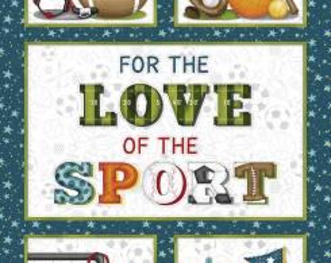 I Love Sports Teal 24-Inch Banner Panel, Leeanne Anderson & Kaytlyn Kuebler, Henry Glass, Cotton Quilt Fabric, Sports Fabric