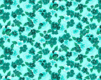 Ovarian Cancer Inspiration Teal Pansy Fabric Yardage, Blank Quilting, Cotton Quilt Fabric, Floral Fabric