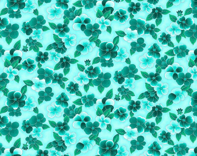 Ovarian Cancer Inspiration Teal Pansy Fabric Yardage, Blank Quilting, Cotton Quilt Fabric, Floral Fabric