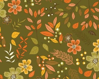 Awesome Autumn Main Olive Fabric Yardage, Sandy Gervais, Riley Blake Designs, Cotton Quilt Fabric, Autumn Fabric