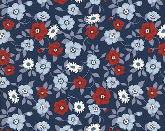 Front Porch Navy Floral Fabric Yardage, Allison Harris, Windham Fabrics, Cotton Quilting Fabric, Floral Fabrics