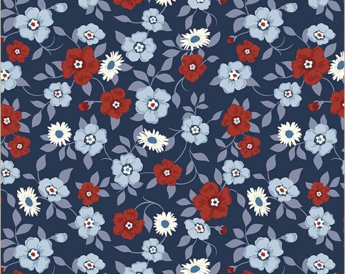 Front Porch Navy Floral Fabric Yardage, Allison Harris, Windham Fabrics, Cotton Quilting Fabric, Floral Fabrics